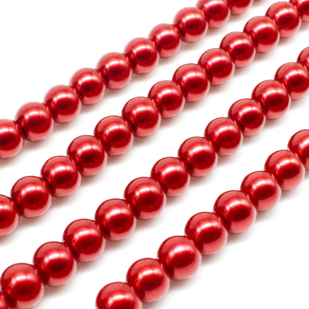 Glass Pearl Round Beads 6mm - Red