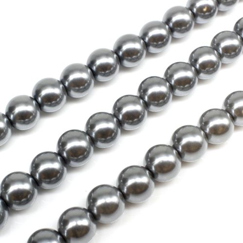 Glass Pearl Round Beads 8mm - Grey