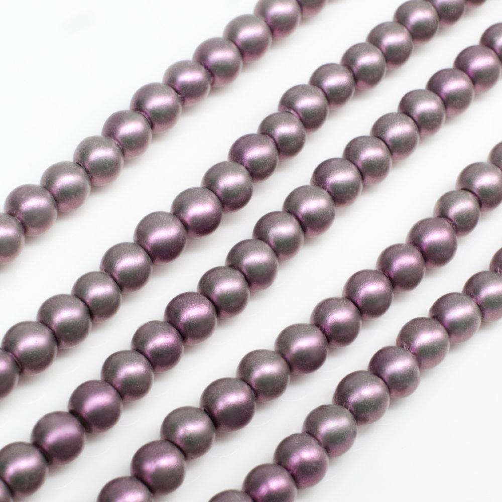 Satin Glass Pearl Round Beads 3mm - Vintage Rose