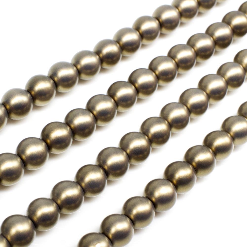 Satin Glass Pearl Round Beads 6mm - Soft Gold