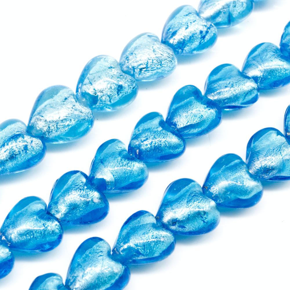 Silver Foil Heart Beads 12mm 30pcs   Turquoise for jewellery making