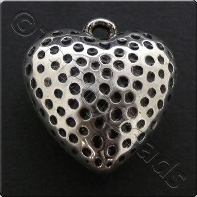 Metalised Antique Silver Heart 26x27x3mm - Spotted