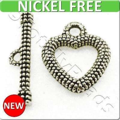 Metal Toggle - Spotty Heart 18mm 4 sets Antique Silver