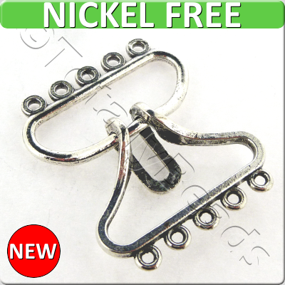 Metal Toggle - 5-string Clasp 32mm 4sets Antique Silver