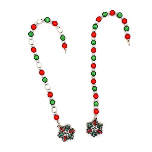 Candy Cane Decorations makes 8 silver (no charm) jewelry making kit — DIY set with beads and instructions for creating handmade jewelry