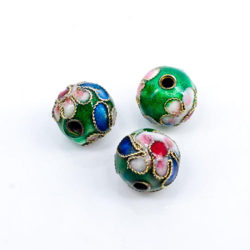 Cloisonne 10mm Round Bead   Green 1pc for jewellery making