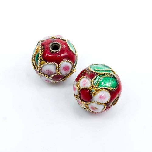 Cloisonne 12mm Round Bead   Red 1pc for jewellery making