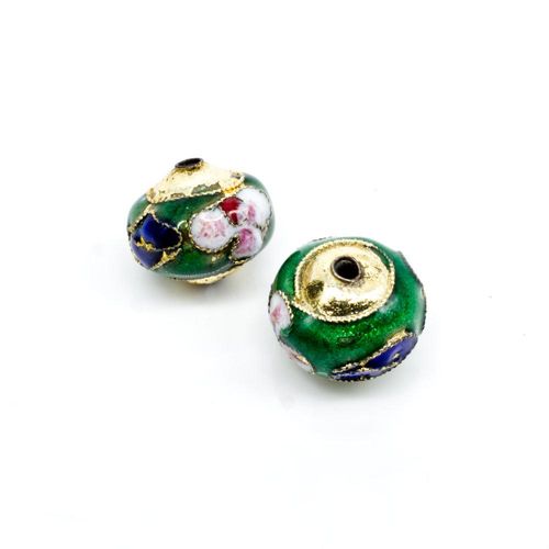 Cloisonne 12mm Rondelle Bead   Green 1pc for jewellery making