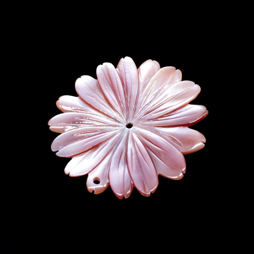 Mother of Pearl Pendant 16 Petal Flower 35mm Lilac Pink for jewellery making