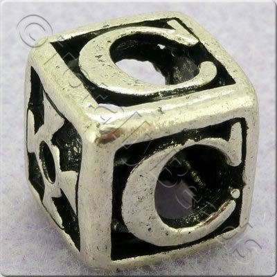 Tibetan Silver Letter Cube Bead - C