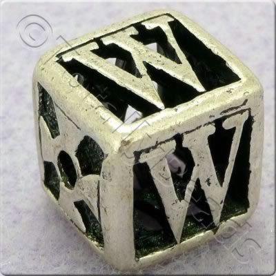 Tibetan Silver Letter Cube Bead - W