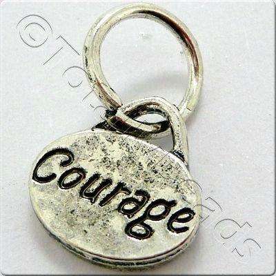 Tibetan Silver Message Tag/Charm - Courage 5 pcs