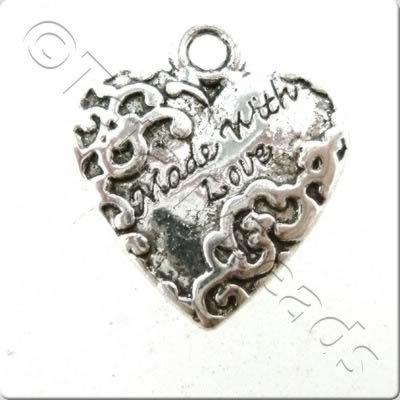 Tibetan Silver Charm - Made With Love Heart 2 5pcs