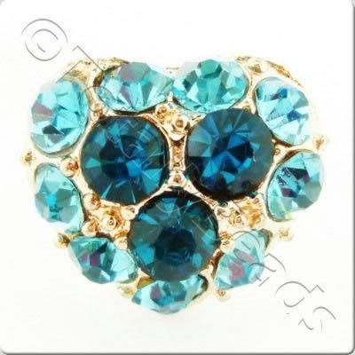 Metal-base Crystal Button - Heart Turquoise