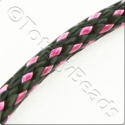 Plaited Wax Cord 4mm - Black and Pink
