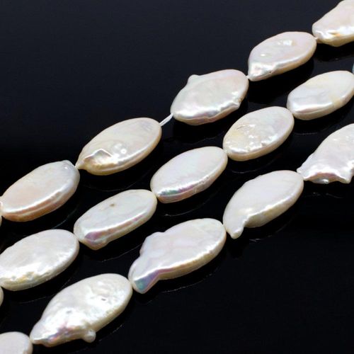 Freshwater Pearls 20x11mm Flat Oval White   14" String for jewellery making