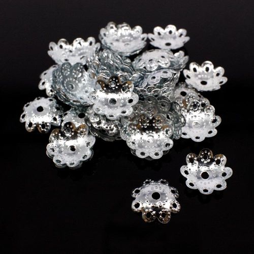 Iron Beadcap 11mm 8 Petal   Rhodium 100pcs for jewellery making