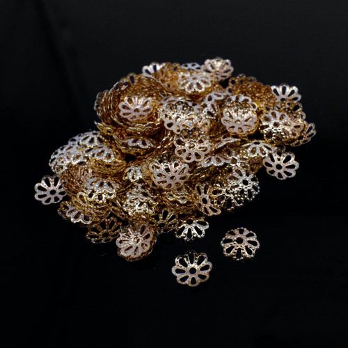 Iron Beadcap 6mm 8 Petal Filigree   Champagne 200pcs for jewellery making