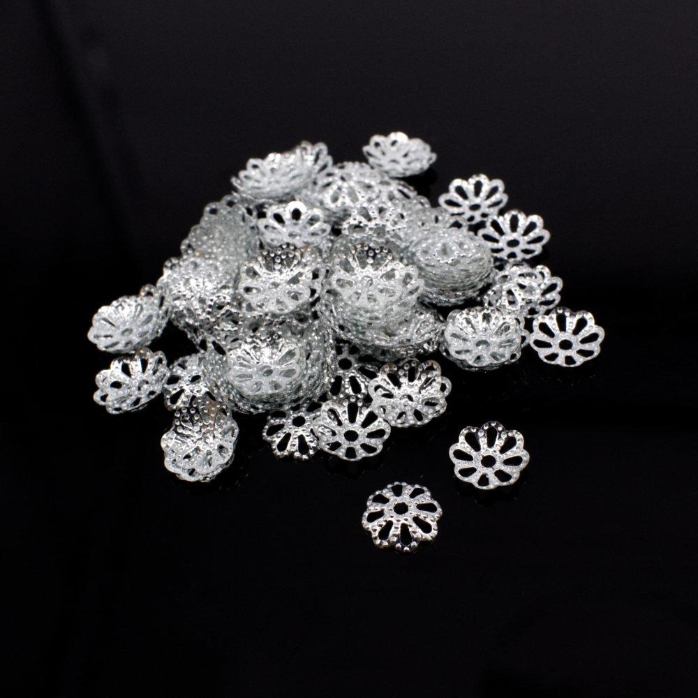 Iron Beadcap 6mm 8 Petal Filigree   Rhodium 200pcs for jewellery making