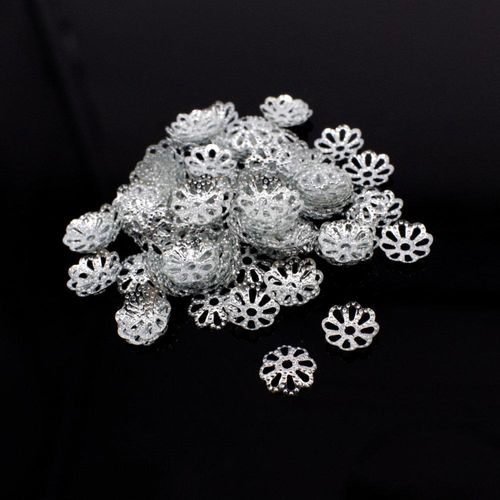 Iron Beadcap 6mm 8 Petal Filigree   Rhodium 200pcs for jewellery making