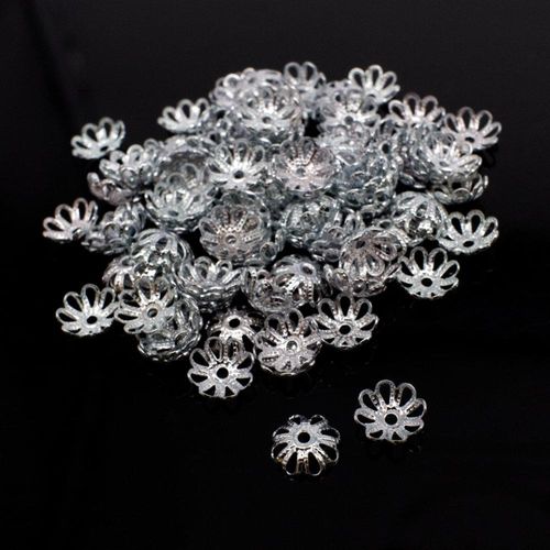 Iron Bead Cap 8mm 8 Petal Filigree   Rhodium 100pcs for jewellery making