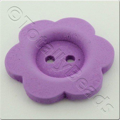 Wooden Flower Button 27mm - Lilac