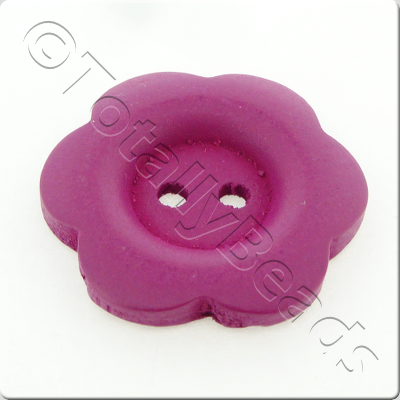 Wooden Flower Button 27mm - Hot Pink