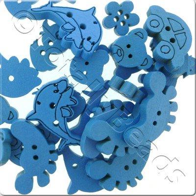 Wooden Button Mixed Shapes - Blue