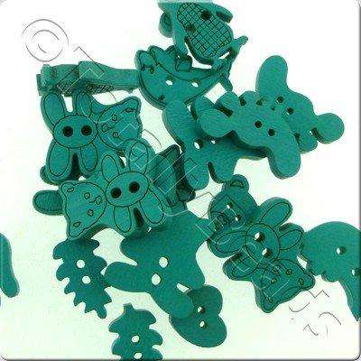 Wooden Button Mixed Shapes - Turquoise