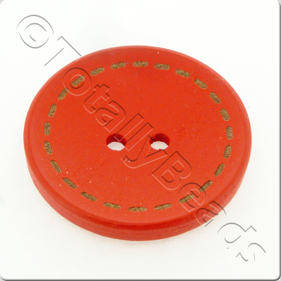 Wooden Button Stitch Effect 30mm - Red