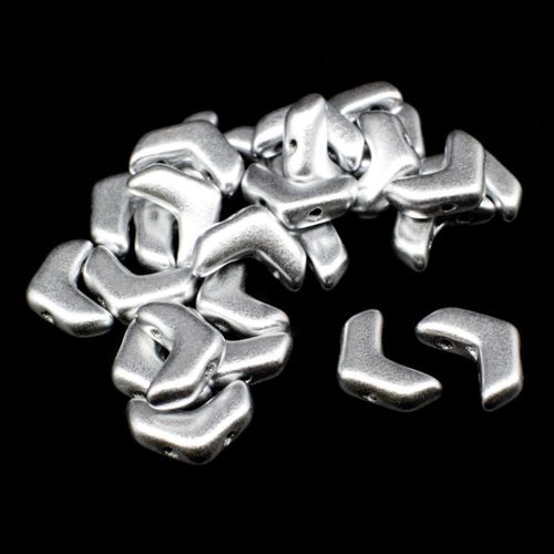 4x10mm Czech glass Rulla beads mat met. silver — two-hole beads for jewelry making and bead weaving