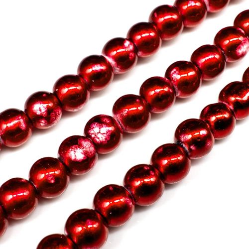Metallic Splatter 8mm Round Beads - Red