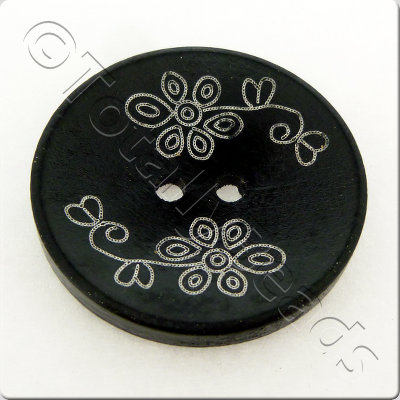Printed Black Wooden Button - 6pcs style 5