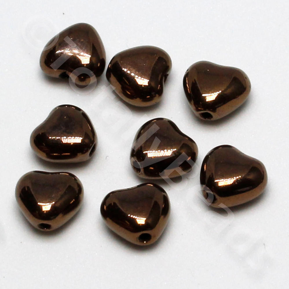 Czech Glass Heart Beads 6mm 40pcs - Bronze