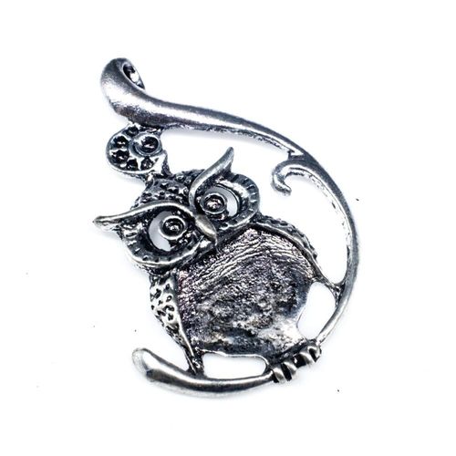 Antique Silver Metal Charm Owl on Perch 48mm 2pcs for jewellery making