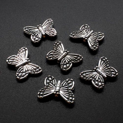 Antique Silver Metal Bead Butterfly 14mm 20pcs for jewellery making
