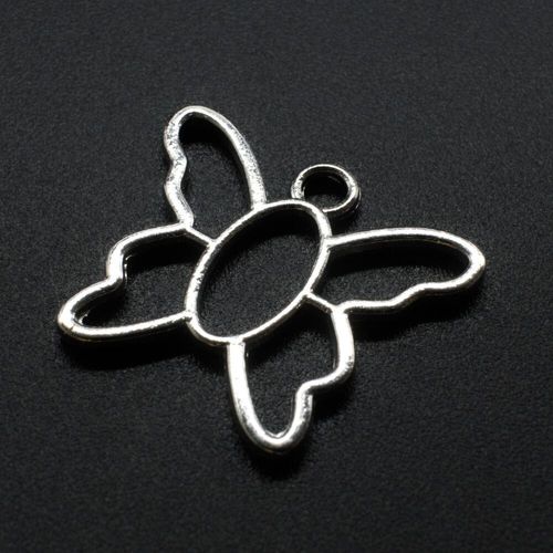Antique Silver Metal Charm Hollow Butterfly 26mm 6pcs for jewellery making
