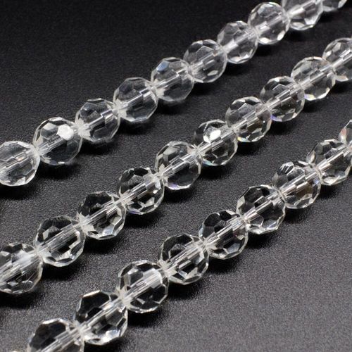 Glass Beads 8mm Facet Round   Clear 14" String for jewellery making