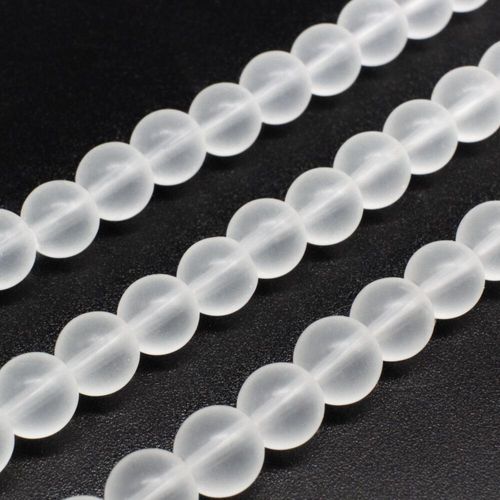 Glass Beads 8mm Round   Matt Clear 14" String for jewellery making
