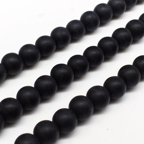 Glass Beads 8mm Round   Matt Black 14" String for jewellery making