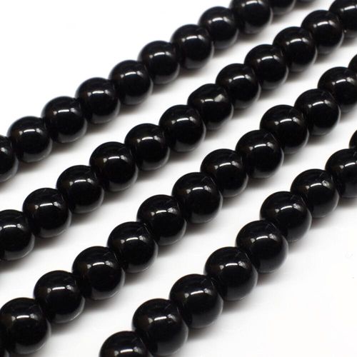 Glass Beads 6mm Round   Black 14" String for jewellery making
