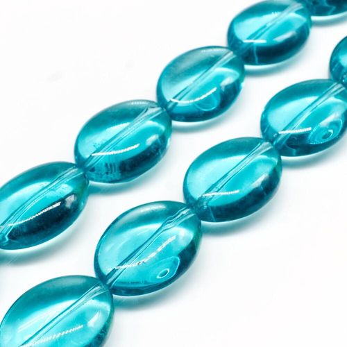 Glass Beads 19mm Flat Oval   Turquoise 14" String for jewellery making