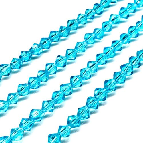 Glass Beads 4mm Rounded Bicone   Aqua 14" String for jewellery making