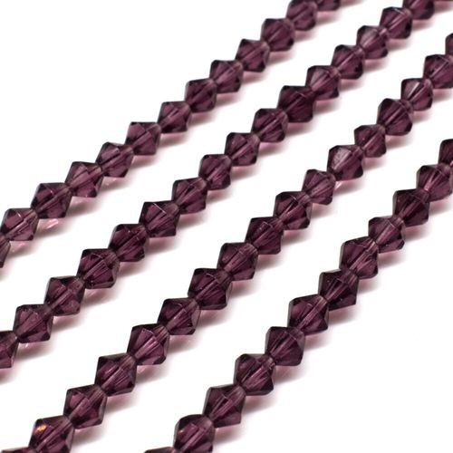 Glass Beads 4mm Rounded Bicone   Purple 14" String for jewellery making