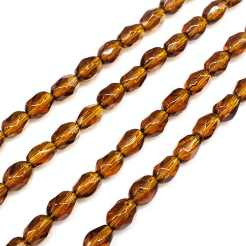 Glass Beads 5mm Facet Rice   Brown 14" String for jewellery making
