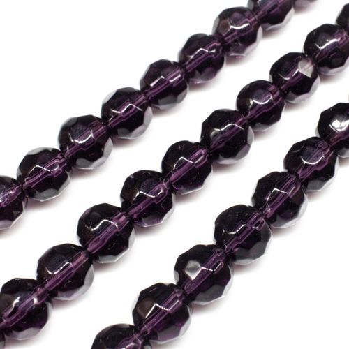 Glass Beads 8mm Facet Round   Dark Purple 14" String for jewellery making