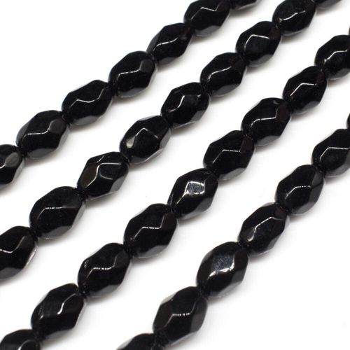Glass Beads 7mm Facet Rice   Black 14" String for jewellery making