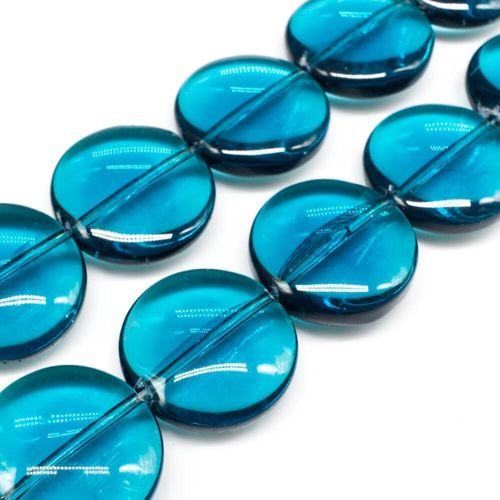 Glass Beads 18mm Disc   Teal 14" String for jewellery making