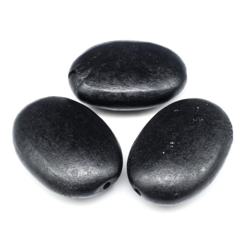 Wooden Bead Flat Oval 30mm Black 6pc Craft, hobby jewellery