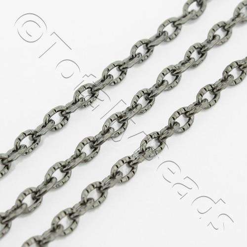Chain Black Plated - Oval Patterned 2x3mm